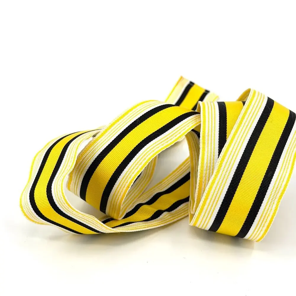 Vintage 90s J.Crew Yellow Black Striped Preppy Grosgrain D-Ring Ribbon Belt - Picture 4 of 7